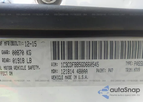 2016 Dodge Dart Sxt z USA, uszkodzony, nr VIN 1C3CDFBB5GD660545